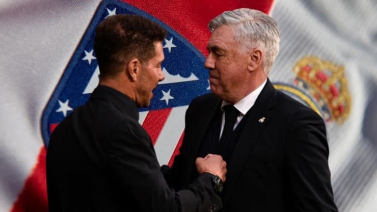 Diego Simeone e Carlo Ancelotti, allenatori di Atlético e Real Madrid.
