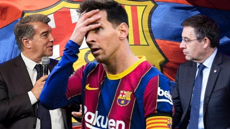 Lionel Messi, Joan Laporta e Josep María Bartomeu.