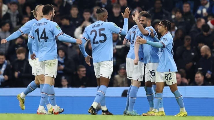 Festeggiamenti per il gol del Manchester City.