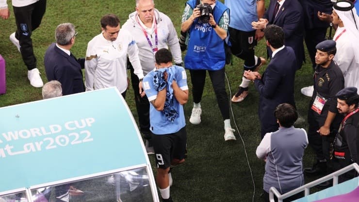 Suarez, con il cuore spezzato dopo l'eliminazione dell'Uruguay.