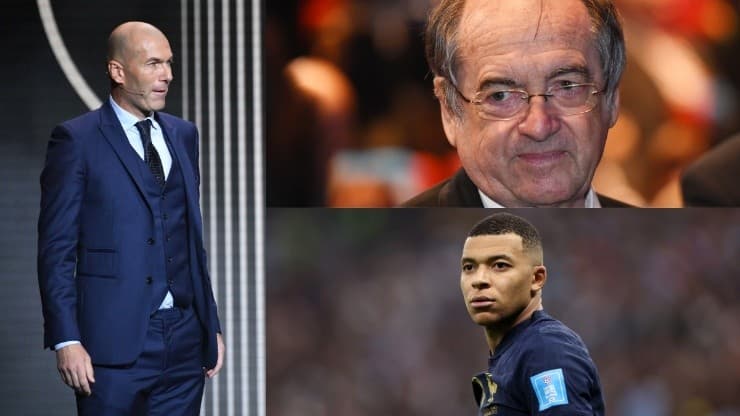 Zinedine Zidane, Noel Le Graet e Kylian Mbappé.